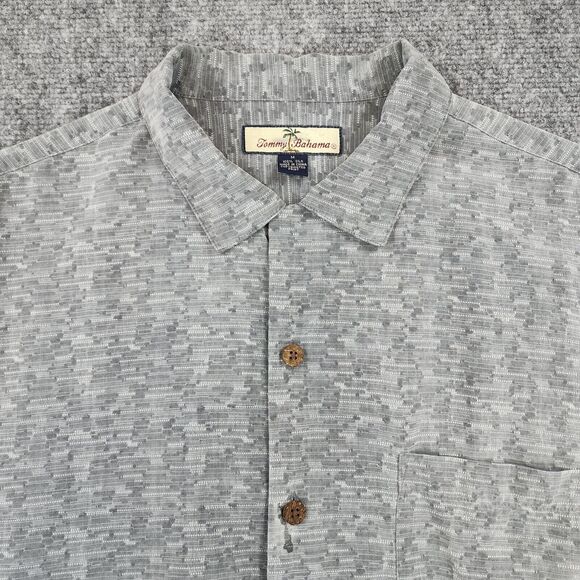 Tommy Bahama Shirt Mens Medium Gray Pineapple Print Silk Hawaiian Loop Collar - Picture 9 of 16